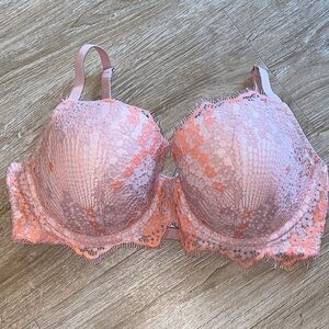 Victoria’s Secret 34 DD Lace Bra in Pink and coral lightly padded underwire